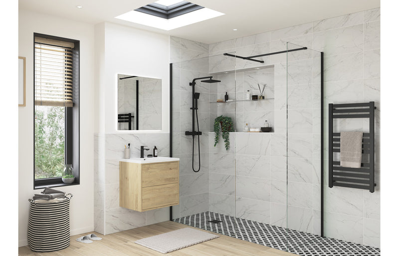 Dino 500mm Wetroom Side Panel and Arm - Black