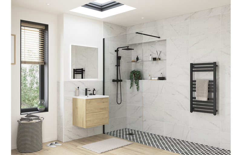 Dino 1200mm Wetroom Panel and Support Bar - Black