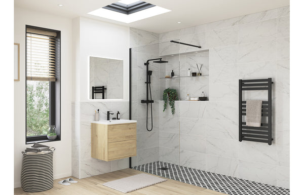 Dino 500mm Wetroom Panel and Support Bar - Black