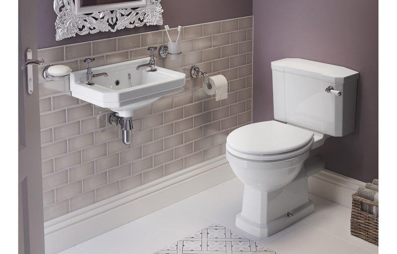 Ascot Close Coupled WC and Satin White Wood Effect Seat