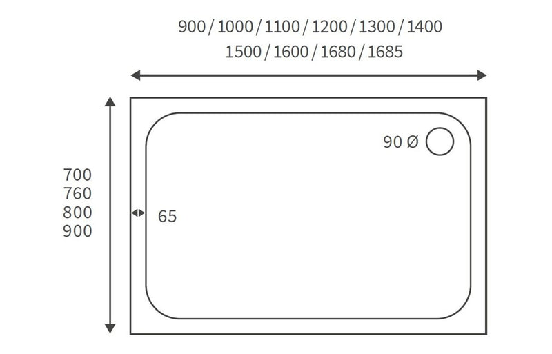 Sebou 45mm Low Profile 900mm x 800mm Rectangular Shower Tray and Waste