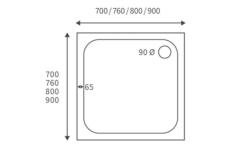 Tista 45mm Low Profile 900mm x 900mm Square Shower Tray and Waste